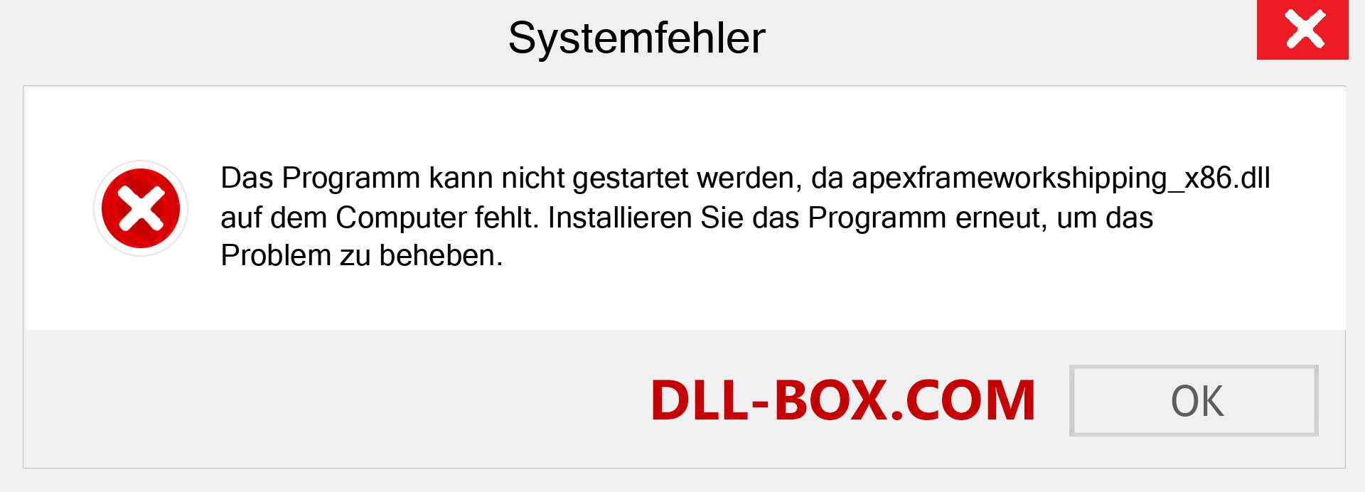 apexframeworkshipping_x86.dll-Datei fehlt?. Download für Windows 7, 8, 10 - Fix apexframeworkshipping_x86 dll Missing Error unter Windows, Fotos, Bildern